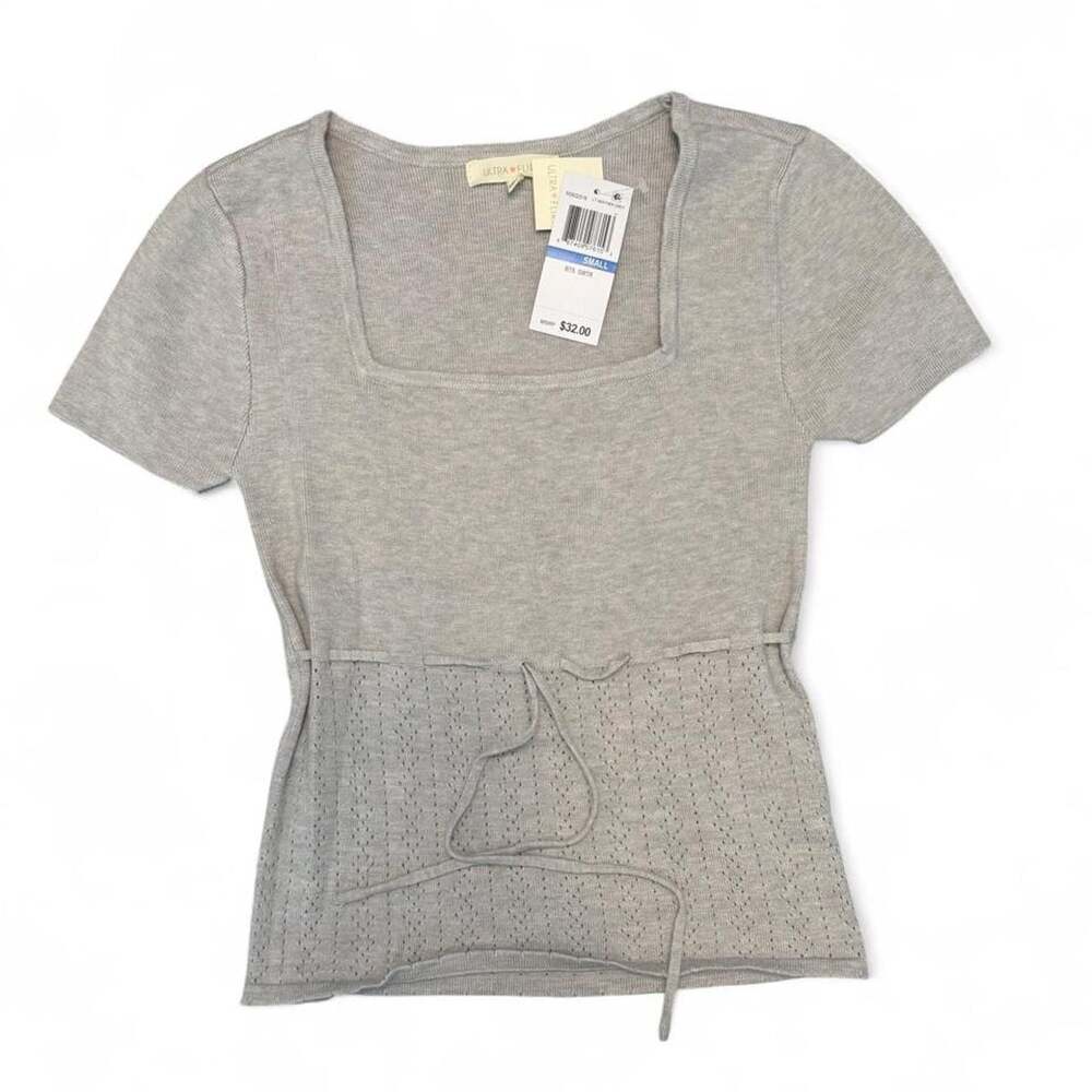 Ultra Flirt Heather Gray Tie Front Crop Top Size Small